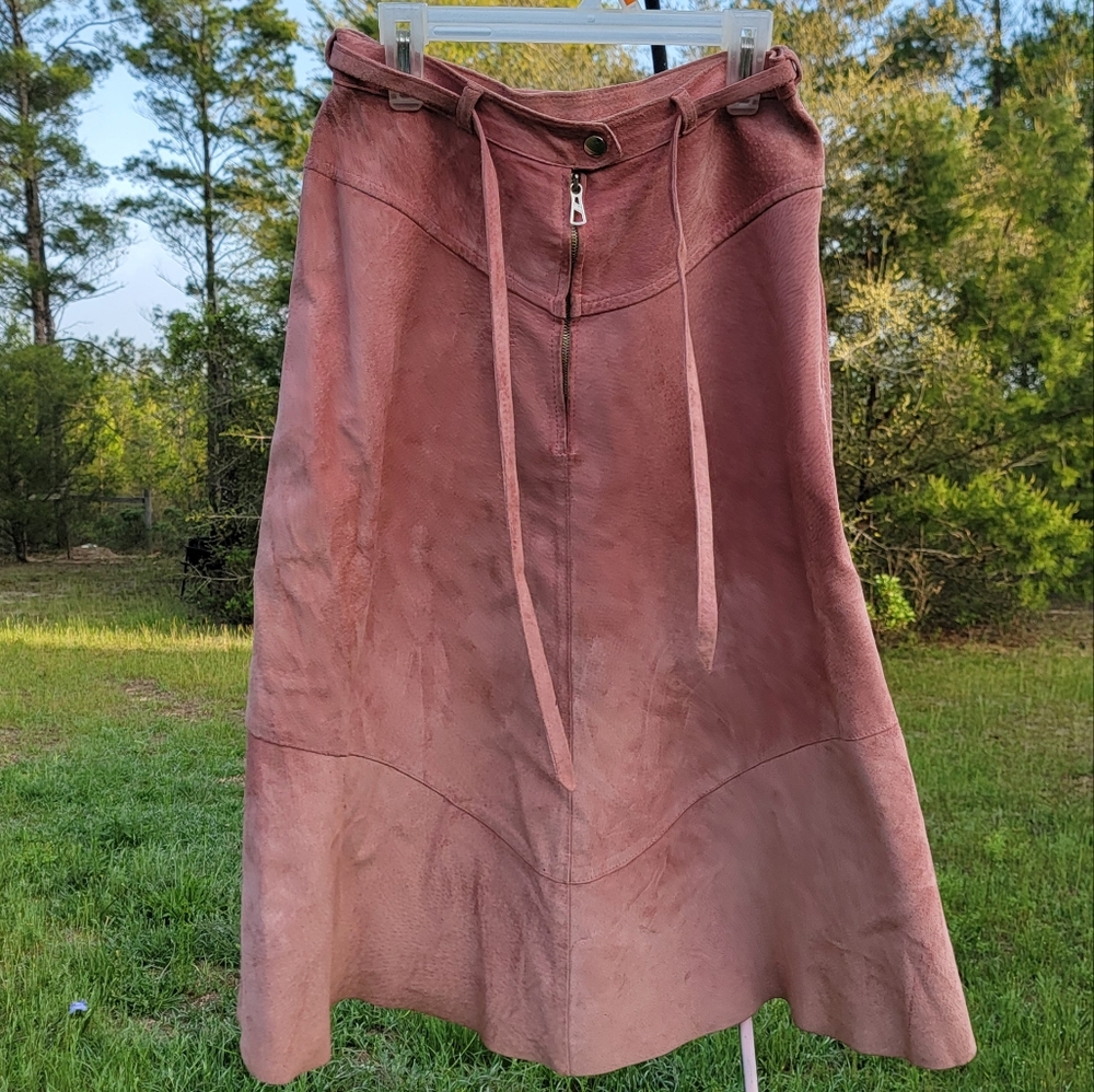 Antilopen Leather Suede Long Skirt Pink 38 Vintage 60s 70s
